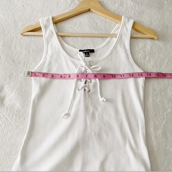 White Ribbed Lace Up Neck Bodysuit - Picture 3 of 7